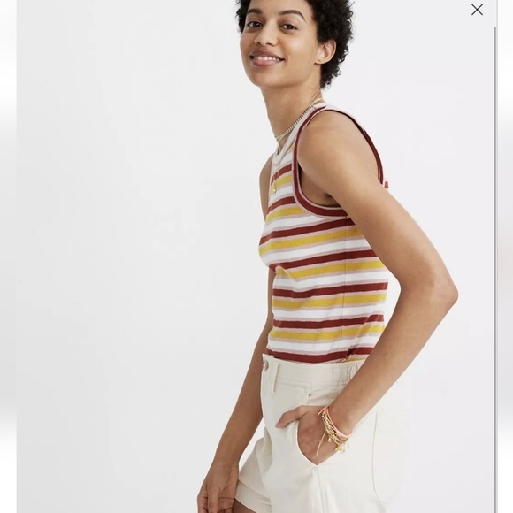 Madewell High Rise Camp Shorts Women's Cream Pockets Herringbone Weave Size M - Picture 3 of 7